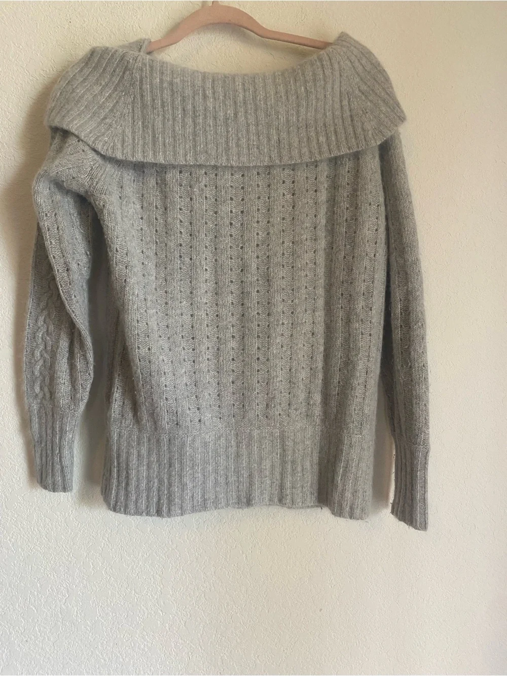 Banana Republic Grey Off-The-Shoulder Cable Knit Sweater